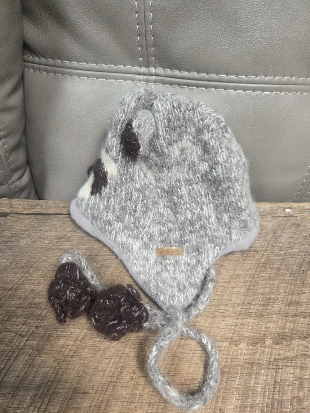 deLux Kid Raccoon Hat Knit Beanie  Fleece Lined Cap ~ Bin PP